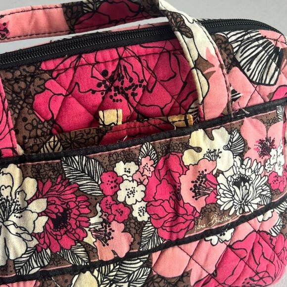 Vera Bradley Cosmetic Makeup Travel Bag Mocha Rouge Quilted Cotton Floral - Picture 5 of 16